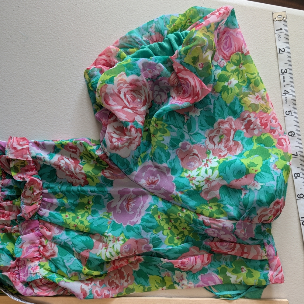 NWT ASTR The Label Esperanza Green PinkMulti Floral Dress w/V-Neck&Back Ties Med - Picture 7 of 11